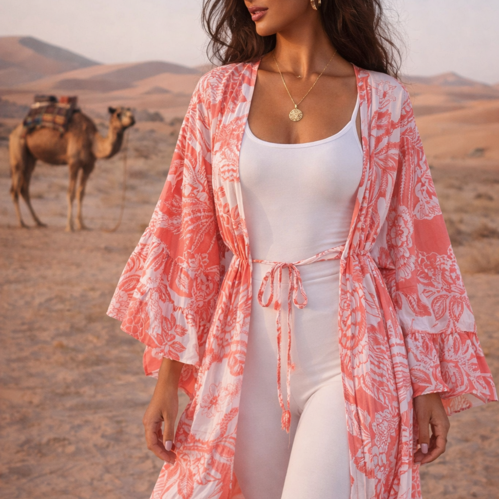 Coral Beach Floral Kimono Cover-Up