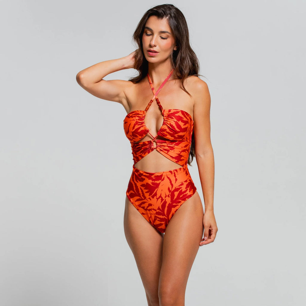 LEAVES OF THE SUN LACE UP ONE PIECE