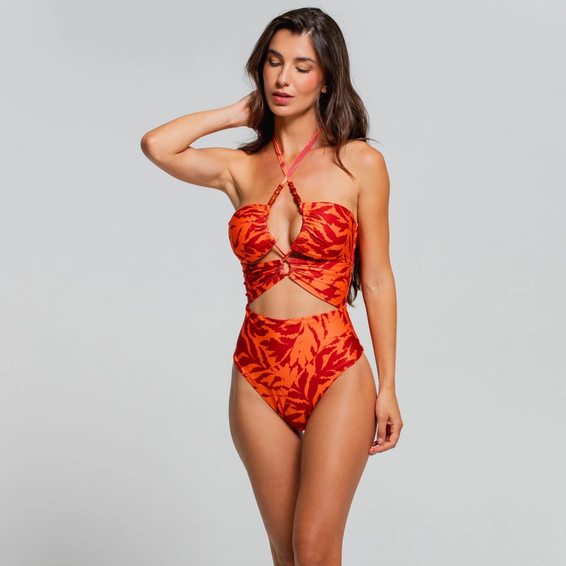 LEAVES OF THE SUN LACE UP ONE PIECE