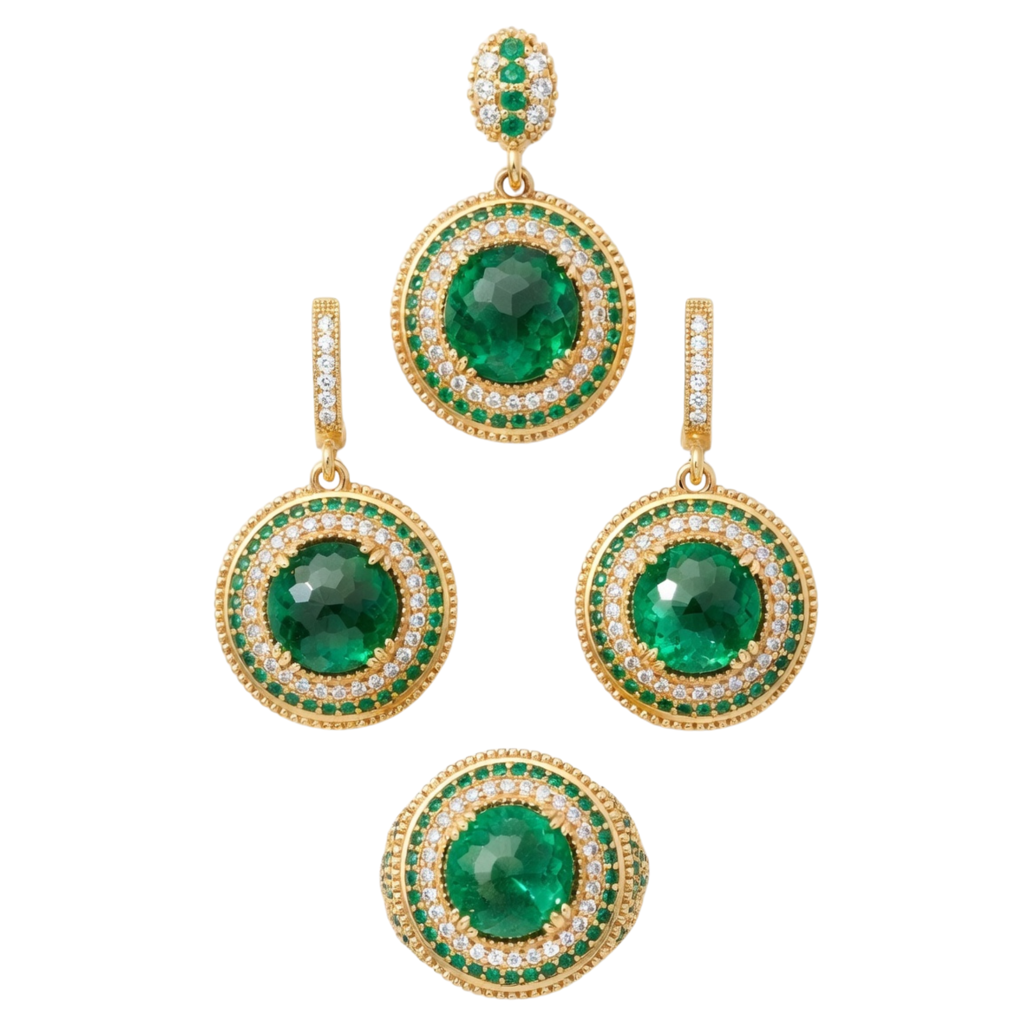 Topkapi Palace Gemstone Jewelry Set – Ring, Earrings & Pendant