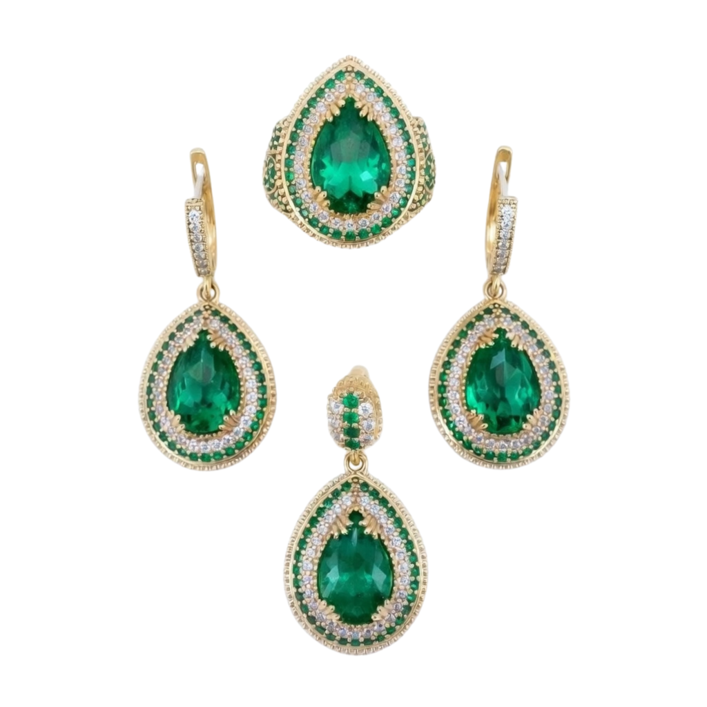 Hurrem Sultana Gemstone Jewelry Set – Ring, Earrings & Pendant