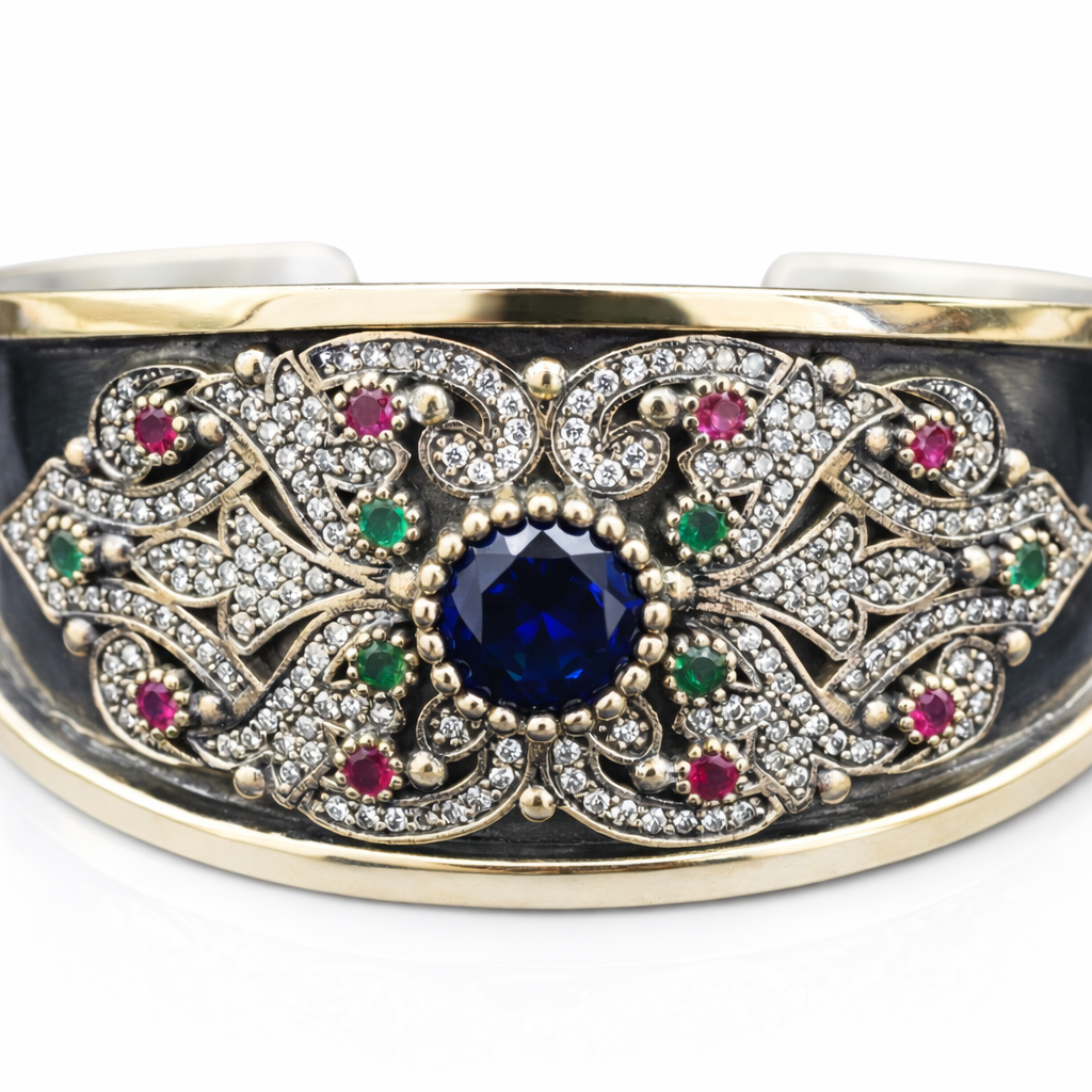 Decorative bracelet with gemstones on a white background