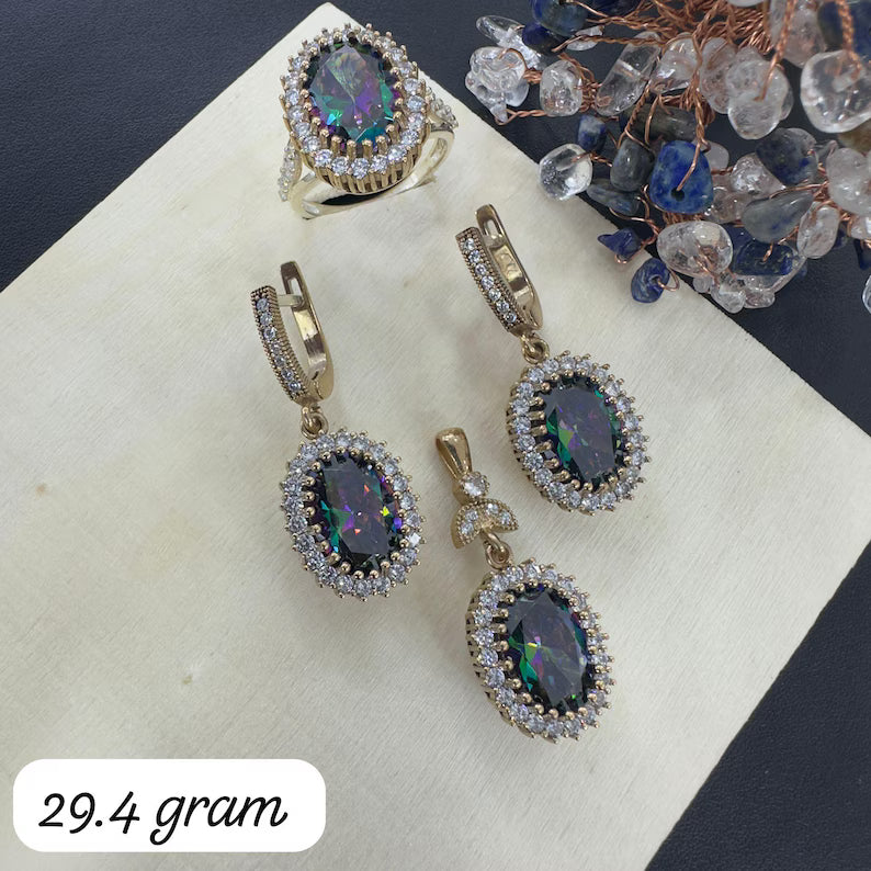 Ottoman Princess Gemstone Jewelry Set – Ring, Earrings & Pendant