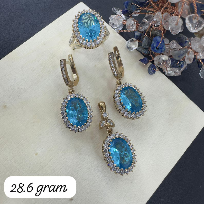 Ottoman Princess Gemstone Jewelry Set – Ring, Earrings & Pendant