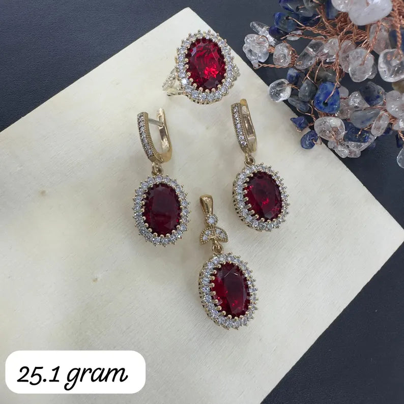 Ottoman Princess Gemstone Jewelry Set – Ring, Earrings & Pendant