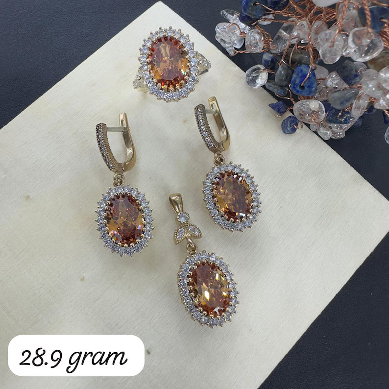 Ottoman Princess Gemstone Jewelry Set – Ring, Earrings & Pendant